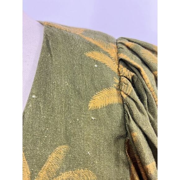 JUAN DE DIOS Sz M/L Ermita Wrap Around Midi Dress Green Palms Linen - Picture 11 of 16